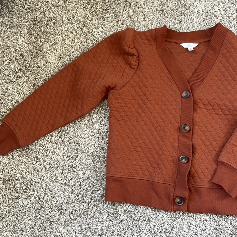 Time and True Coordinating Quilted Puff Sleeve Cardigan Sweater Orange Medium - Picture 7 of 10